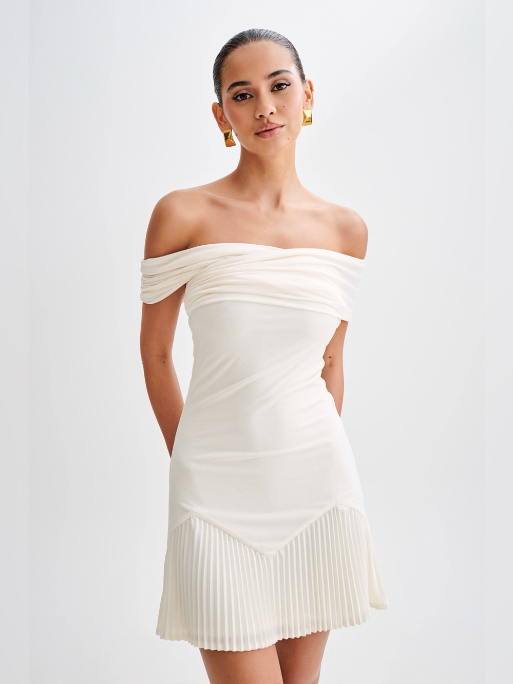 Melina Slinky Off Shoulder Mini Dress - Ivory